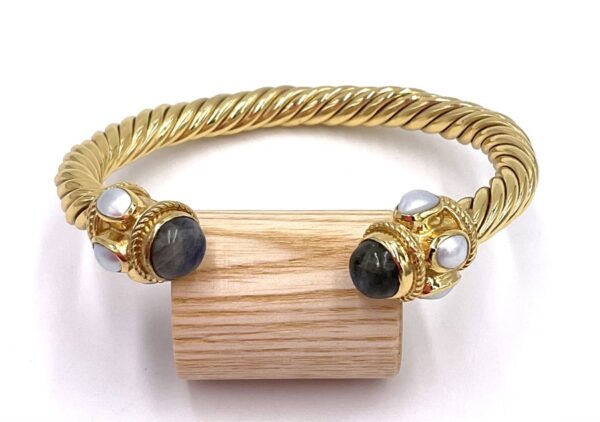 NIIKI PARIS JONC TWIST LAITON DORE OR FIN LABRADORITE & PERLE