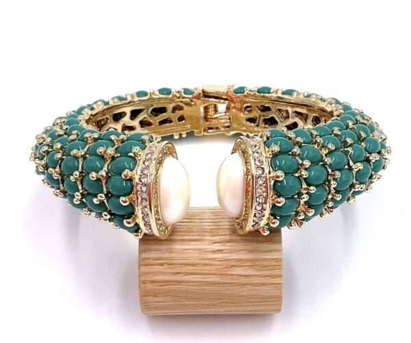 NIIKI PARIS JONC IBIZA LAITON DORE OR FIN RESINE VERT