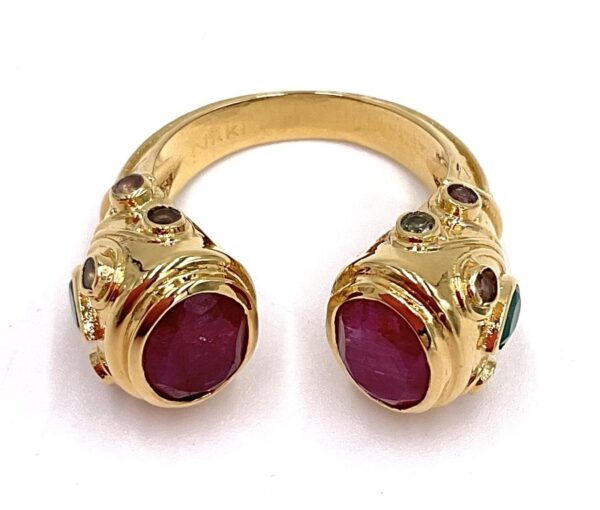 NIIKI PARIS BAGUE HERITAGE PLAQUE OR RUBIS & ONYX VERT