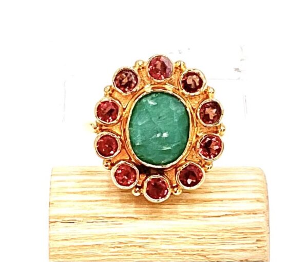 NIIKI PARIS BAGUE MELODY PLAQUE OR EMERAUDE - GRENAT