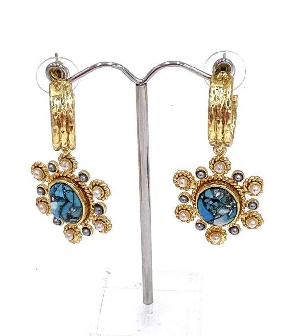 ARGELOUSE BOUCLES D'OREILLES LAITON PLAQUE OR TURQUOISE