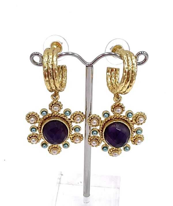 ARGELOUSE BOUCLES D'OREILLES LAITON PLAQUE OR AMETHYSTE
