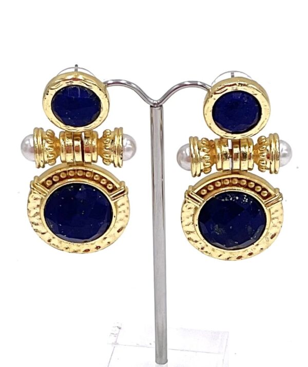 ARGELOUSE BOUCLES D'OREILLES LAITON PLAQUE OR LAPIS LAZULI