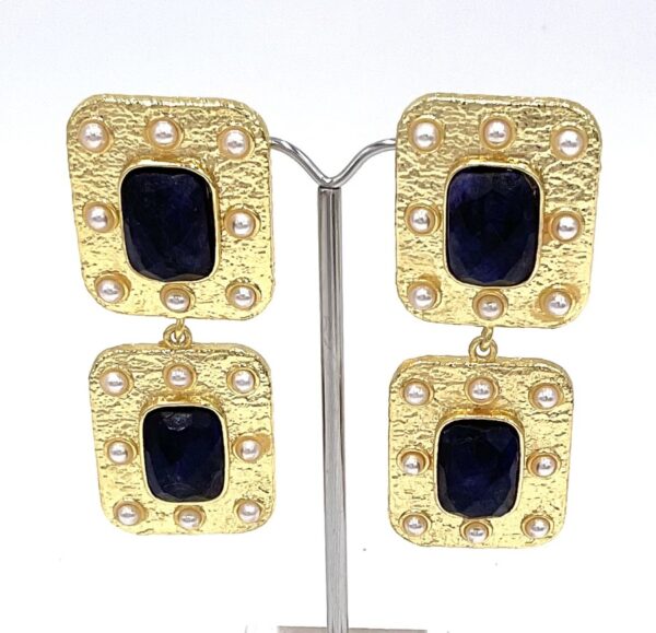 ARGELOUSE BOUCLES D'OREILLES ALCOVE LAITON PLAQUE OR SILLIMANITE SAPHIR